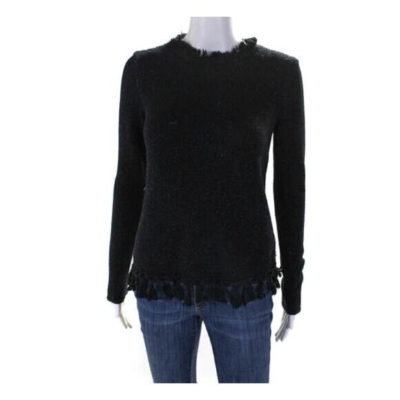 J.McLaughlin Navy Fringe Tassel Sweater Women's Size Medium Excellent Like New - Picture 3 of 9